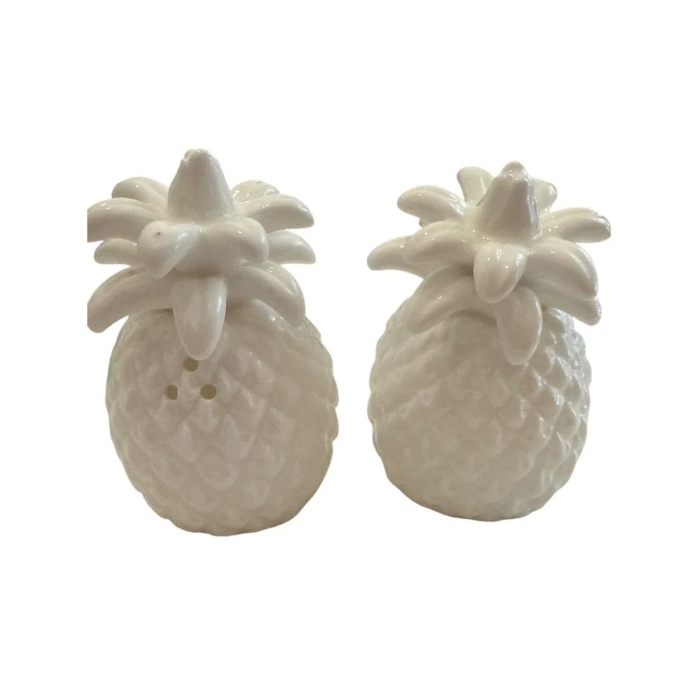 Ceramic Pineapple Salt Pepper Shakers White 2.75